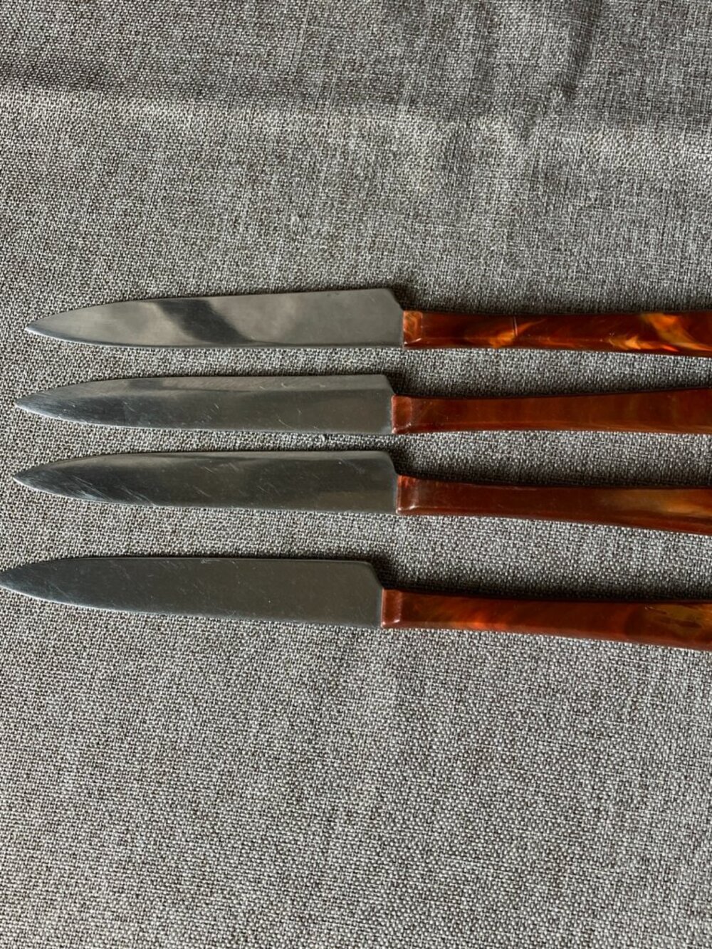 VTG 4pc Steak Knife Set Faux Tortoiseshell Handles Kaylan Stainless MCM